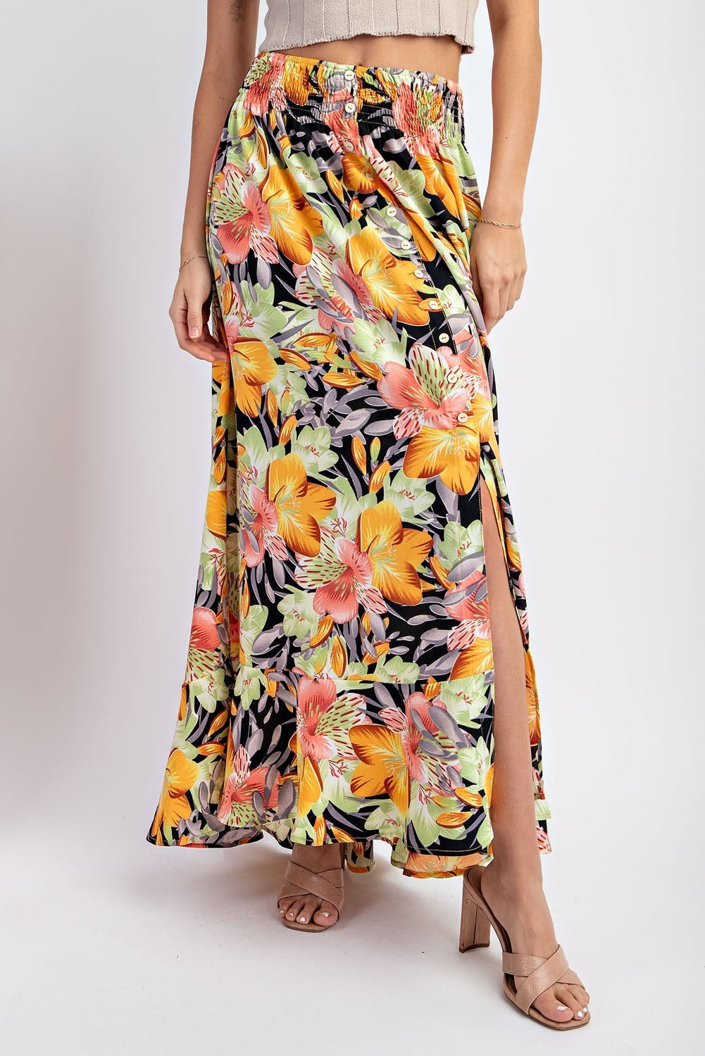 The Black Tropical Maxi Skirt