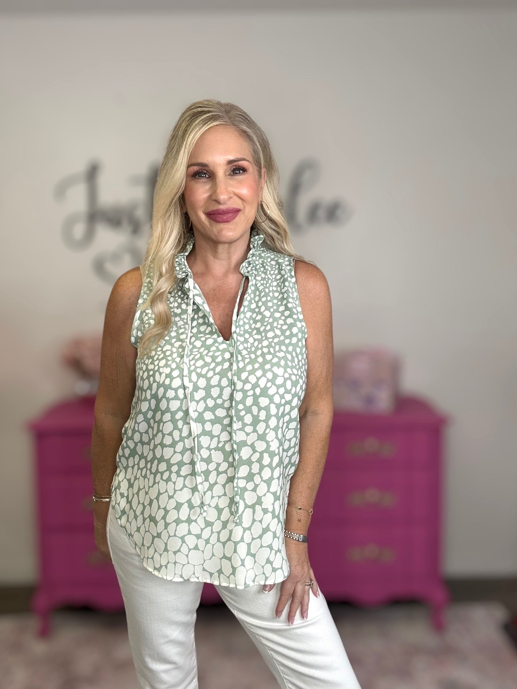 The Sage Ruffle Neck Tank Top