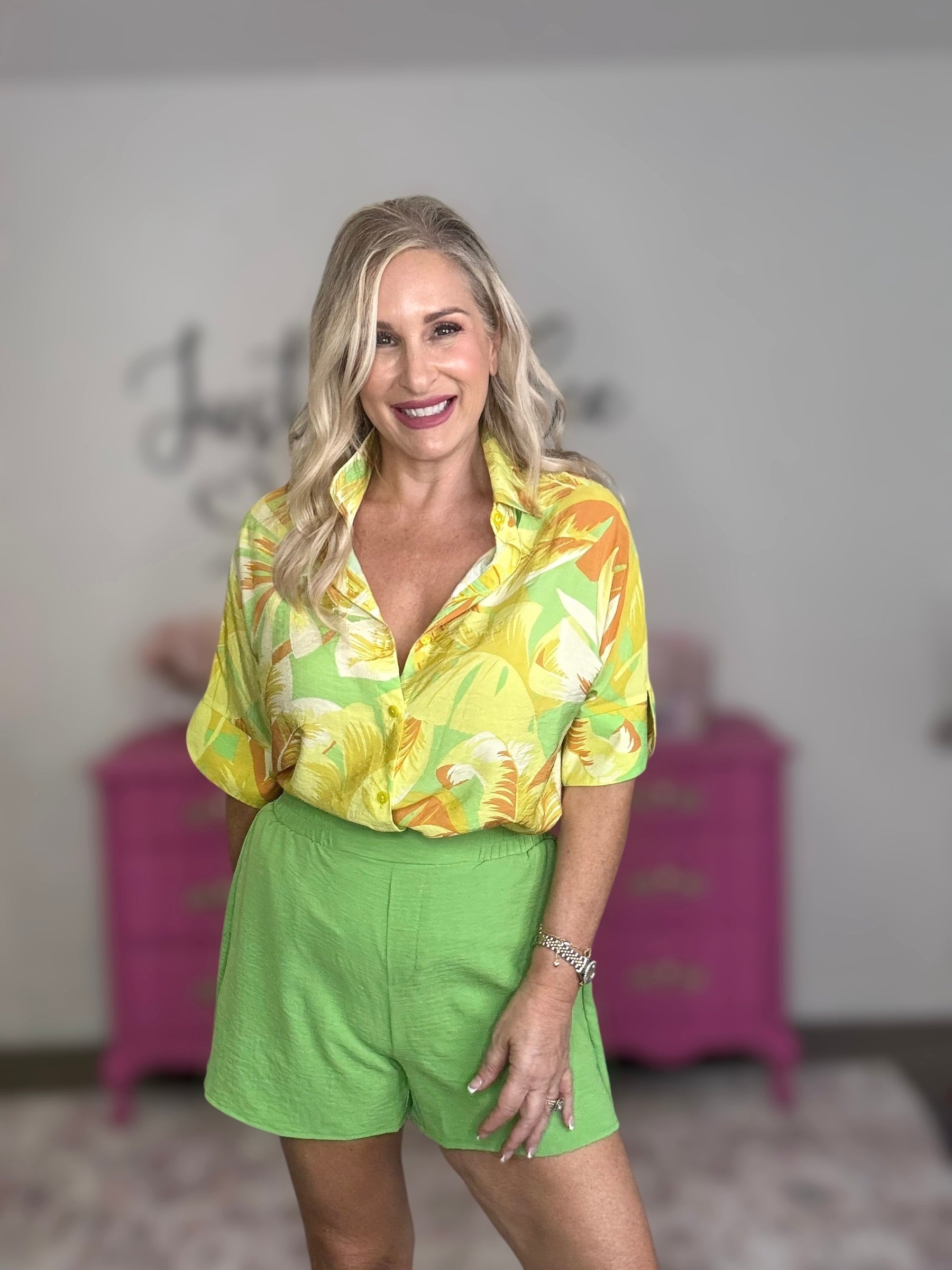 The Tropical Lime Button Down Top