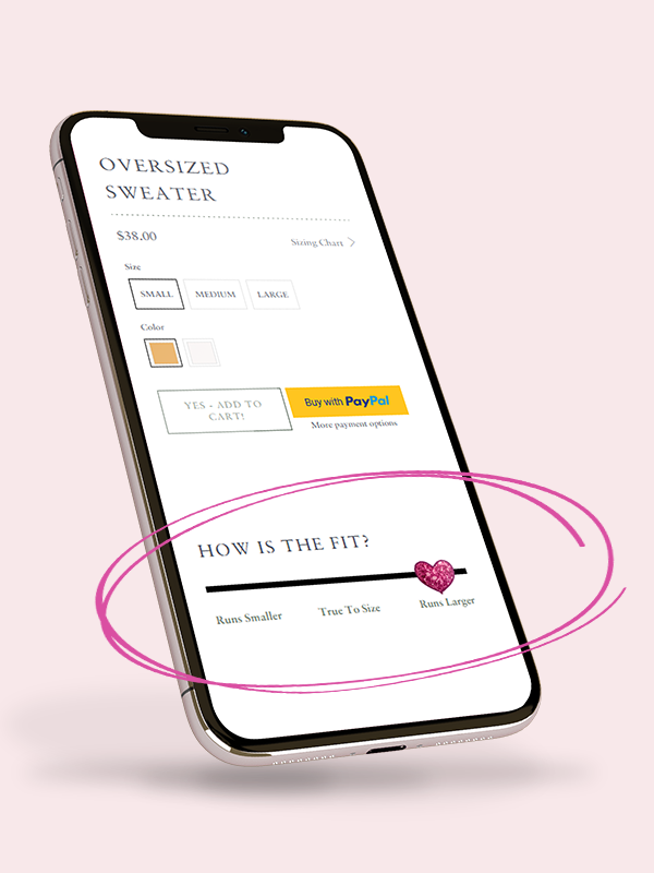 Sizing fit marker: Mobile view of sizing fit slider function available in this store