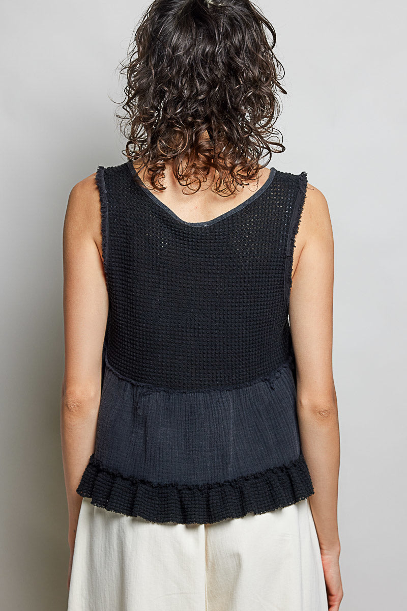 Thermal & Gauze Mix Babydoll Tank Top by POL