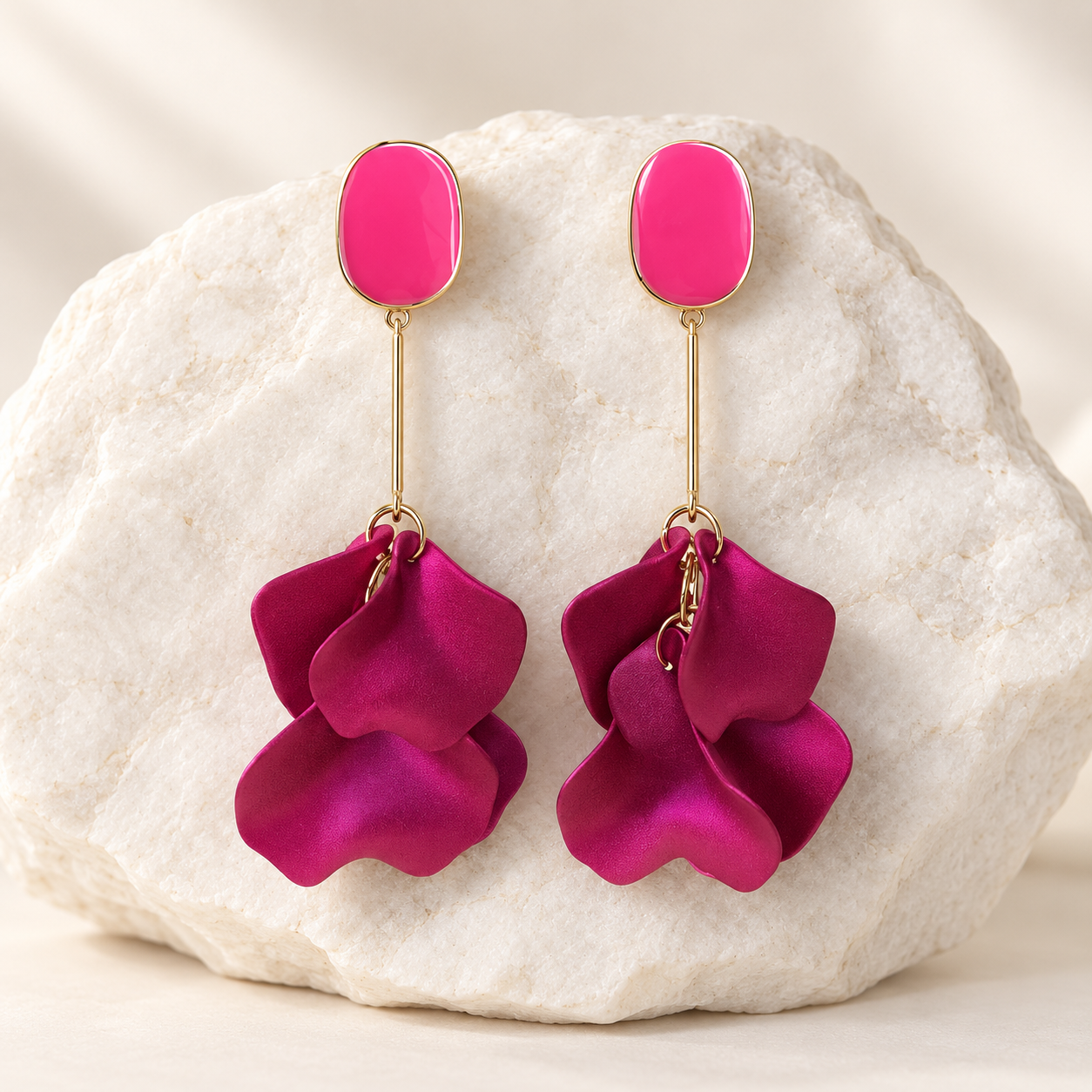 Pink Petal Drop Earrings