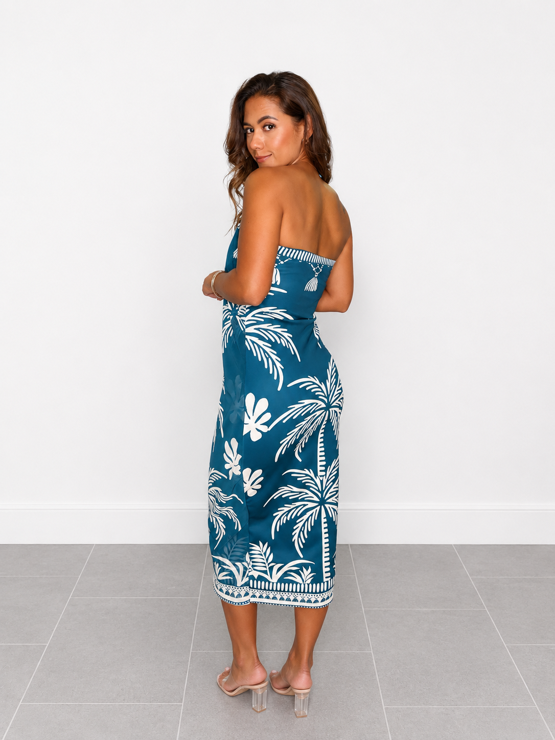 Strapless Chiffon Scarf Panel Midi Dress