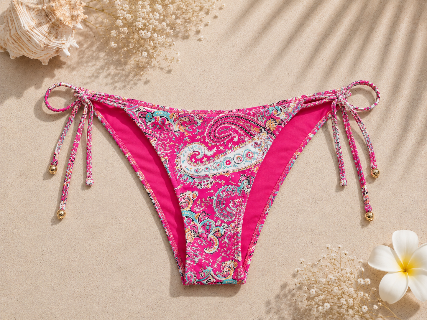 Hot Pink Paisley String Bikini Bottom