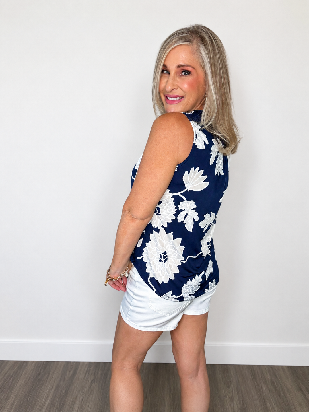 Textured Floral Criss Cross V-Neck Tank Top