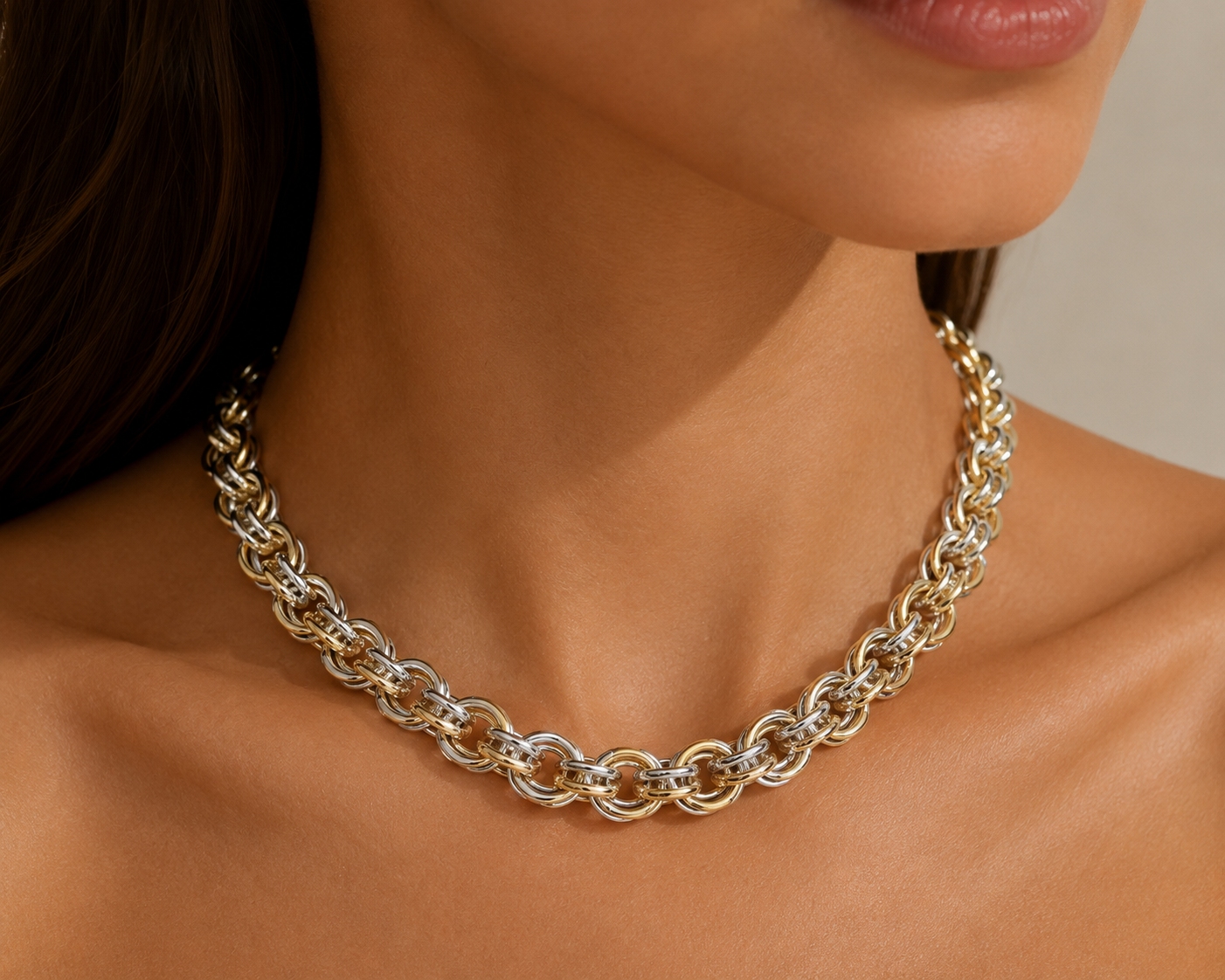 Two Tone Chunky Mixed Chain Link Necklace