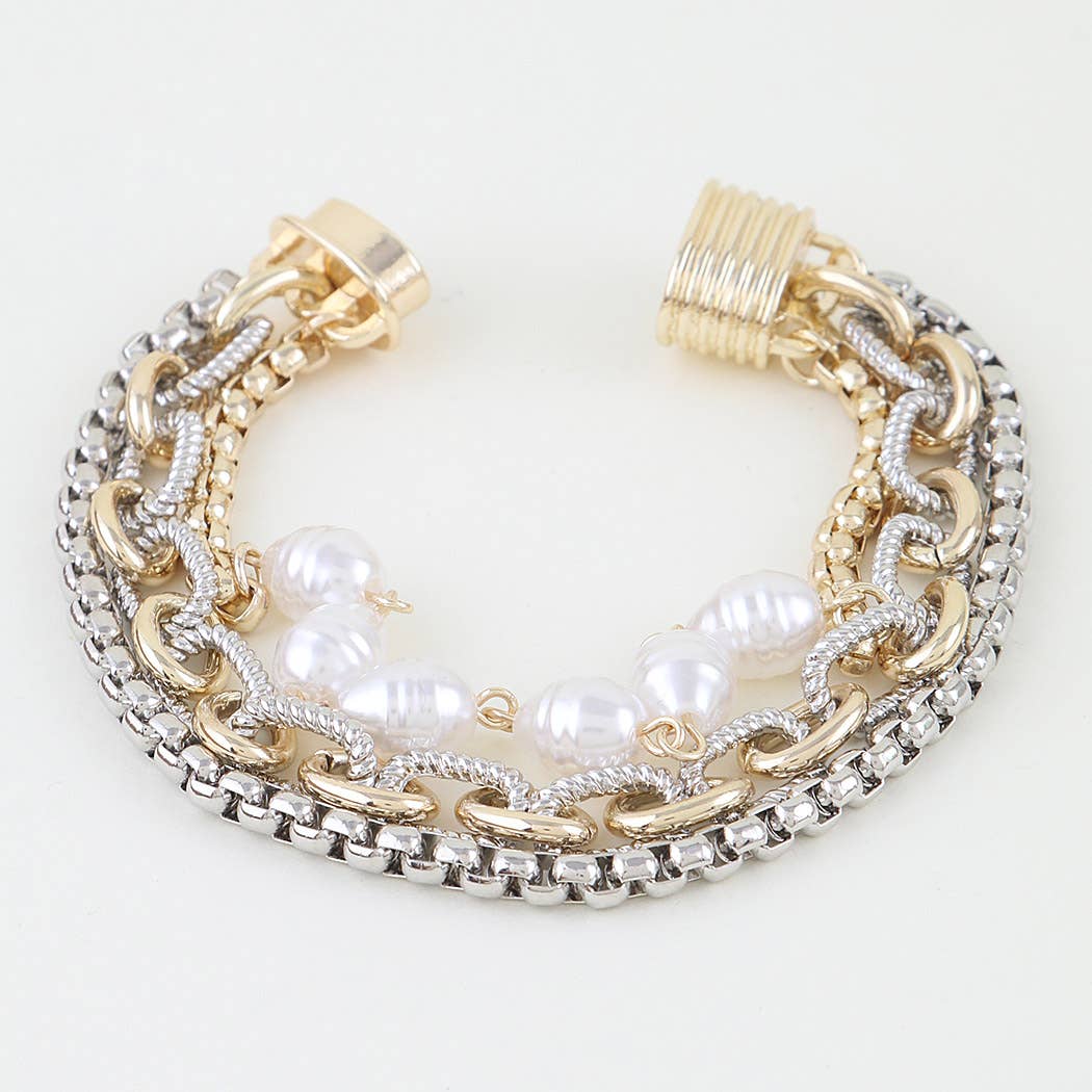 Gold Silver Cubic Zircon Chain Bracelet