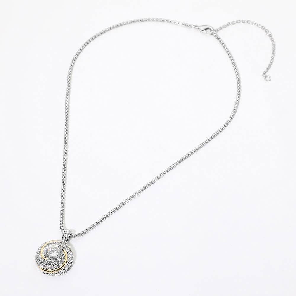 14K Gold Plated Two Tone Round Swirl Pendant Necklace