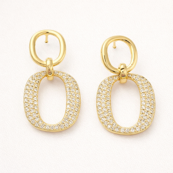 18K Gold Plated Double Oval Dangle Earrings