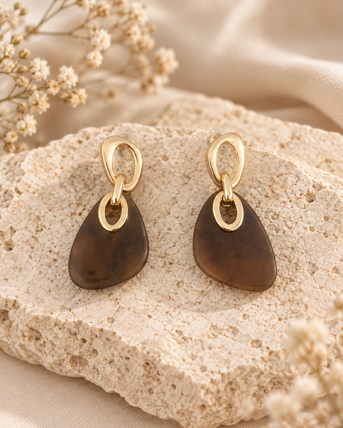 Brown & Gold Acrylic Drop Earrings