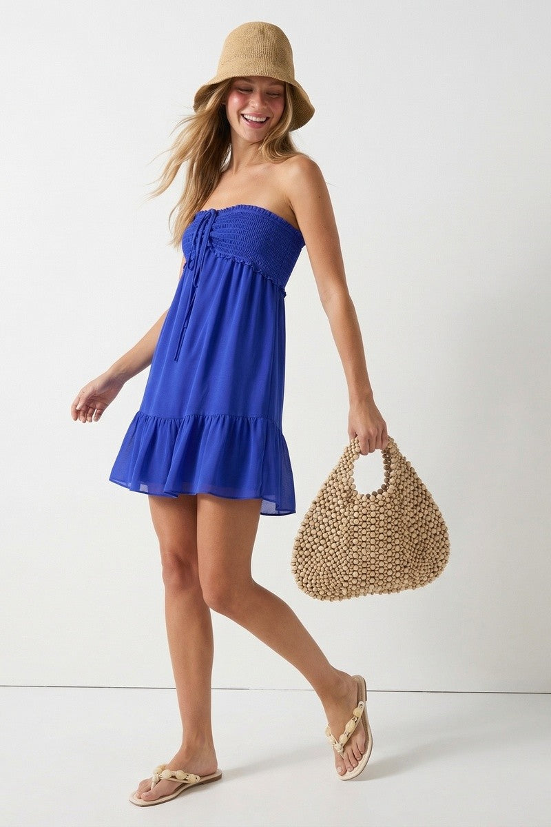 Smocked Halter Neck Mini Dress