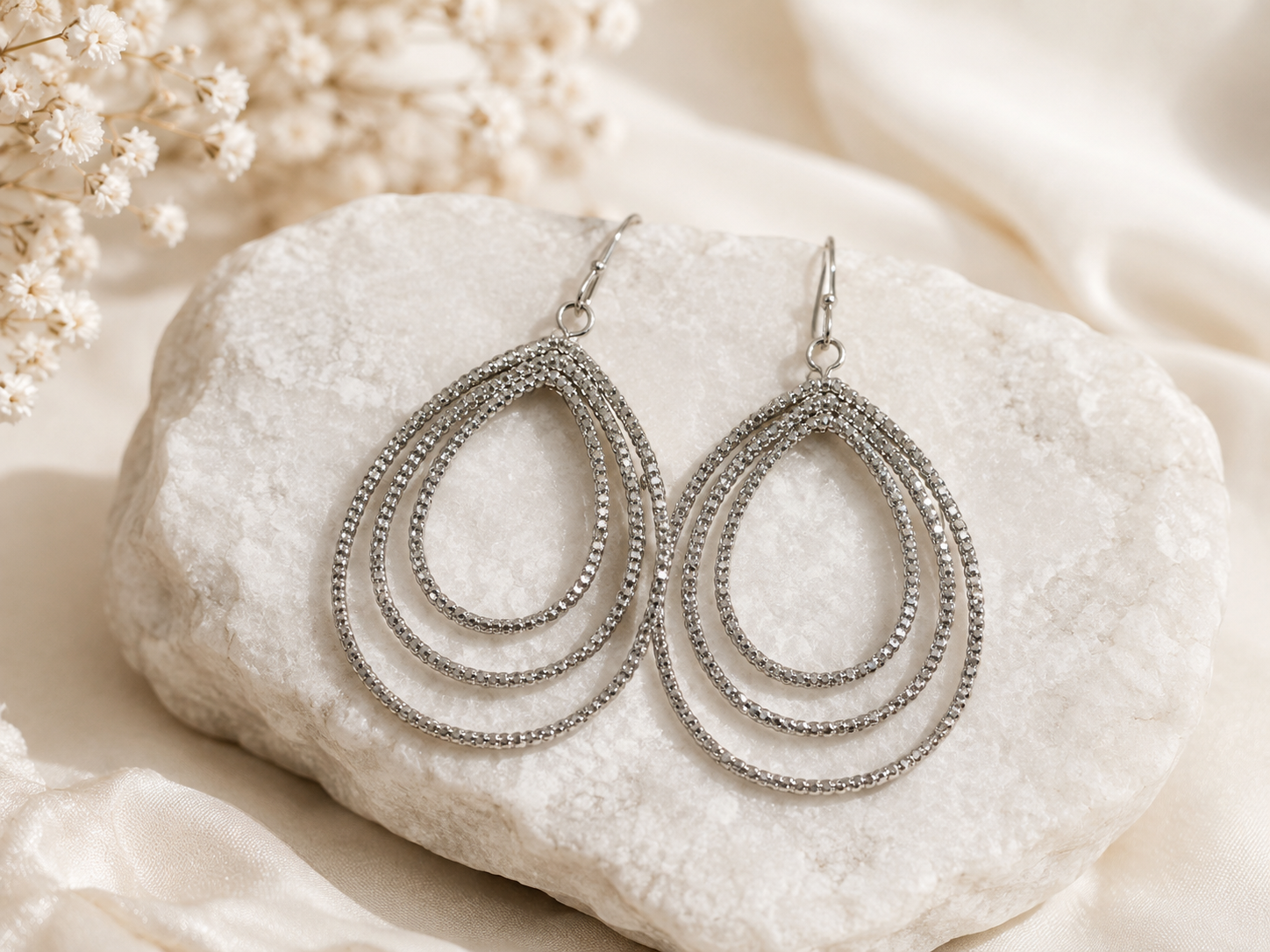 Silver Triple Teardrop Earrings