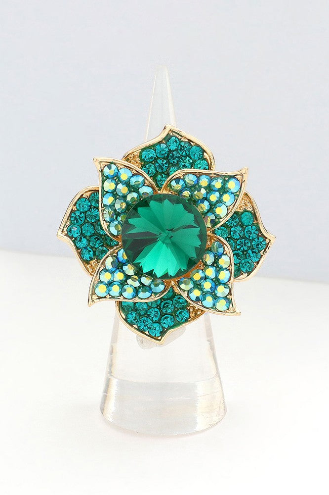 Round Stone Centered Flower Stretch Ring