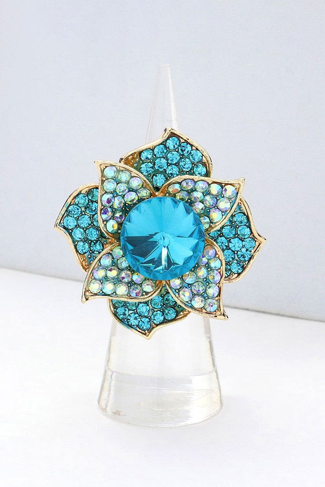 Round Stone Centered Flower Stretch Ring