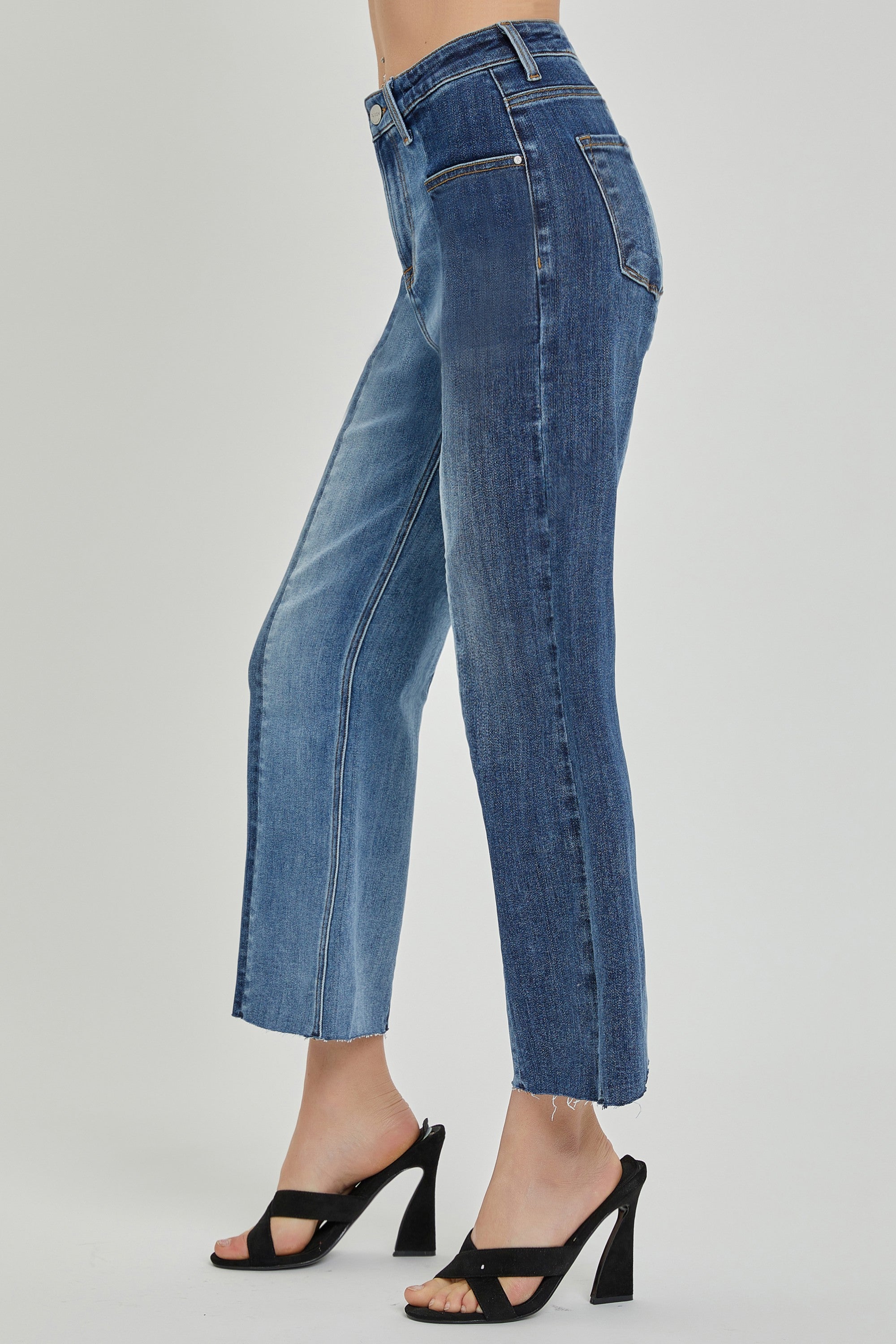 Risen Two Tone Ankle Straight Jeans