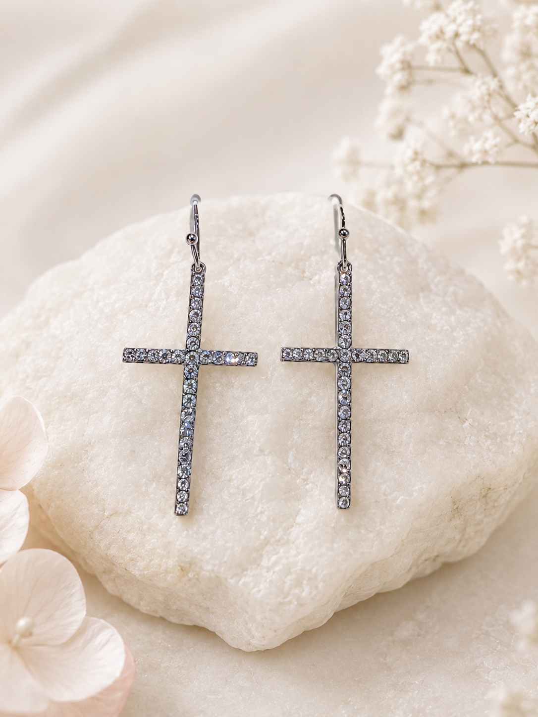 CZ Cross Dangle Hook Earrings