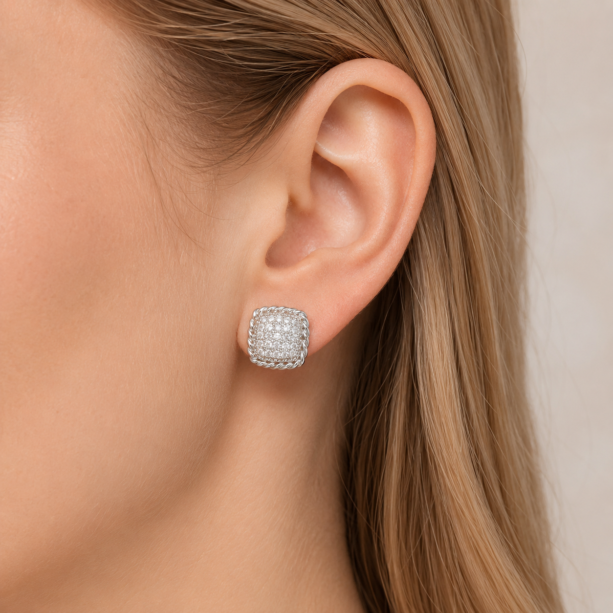 Square Braided Pavé Stud Earrings