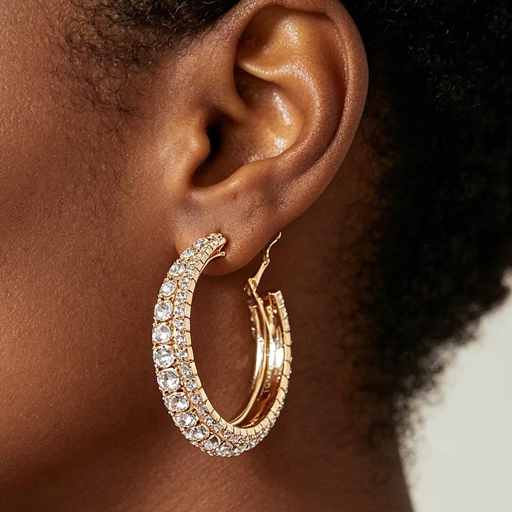 Multi Rhinestone 40mm Hoop Earring