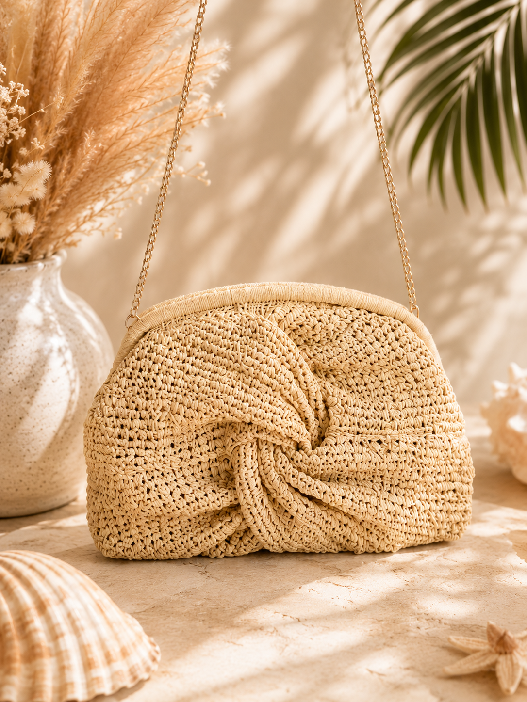 Twist Knot Woven Crossbody Bag