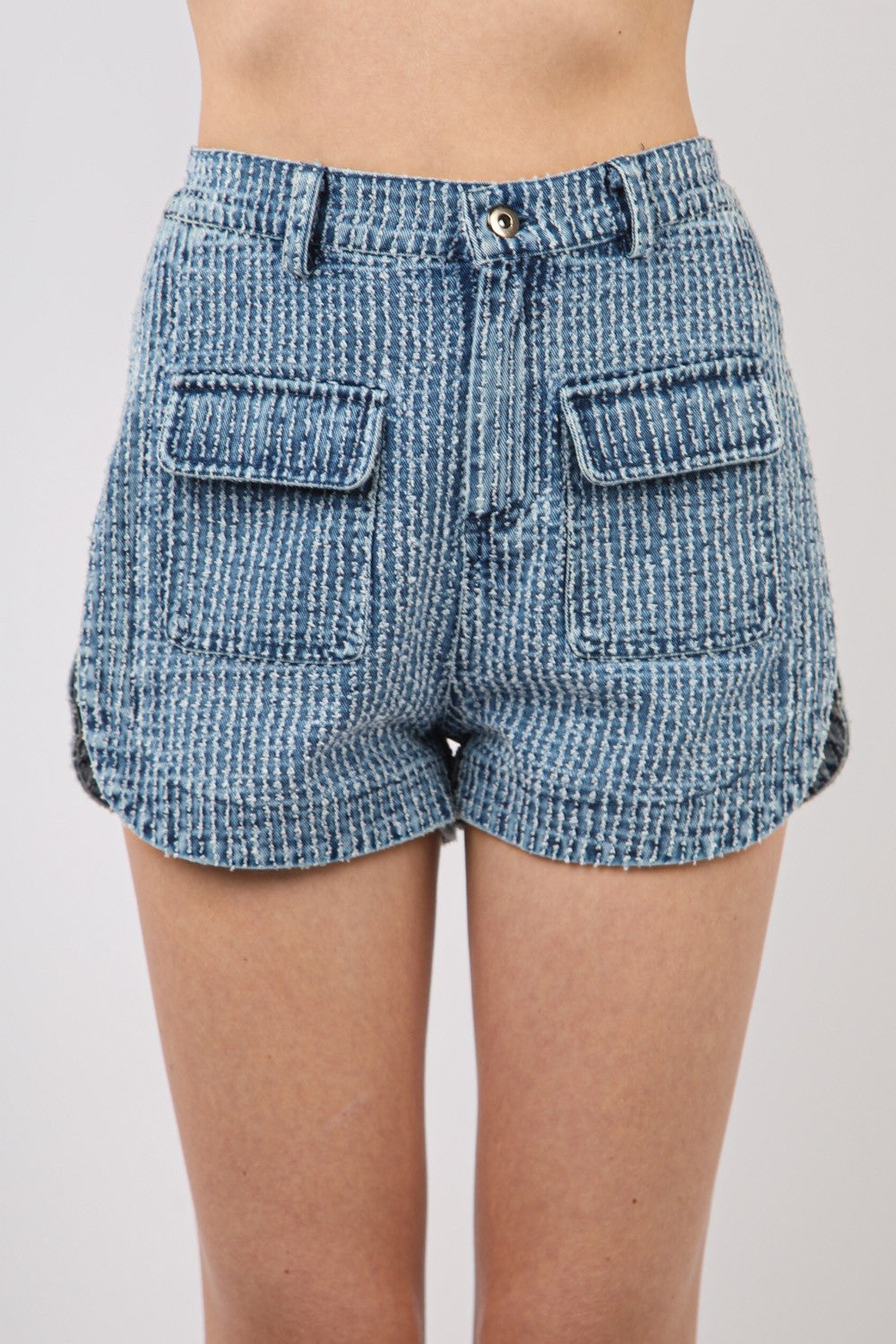 Textured Wash Denim Shorts