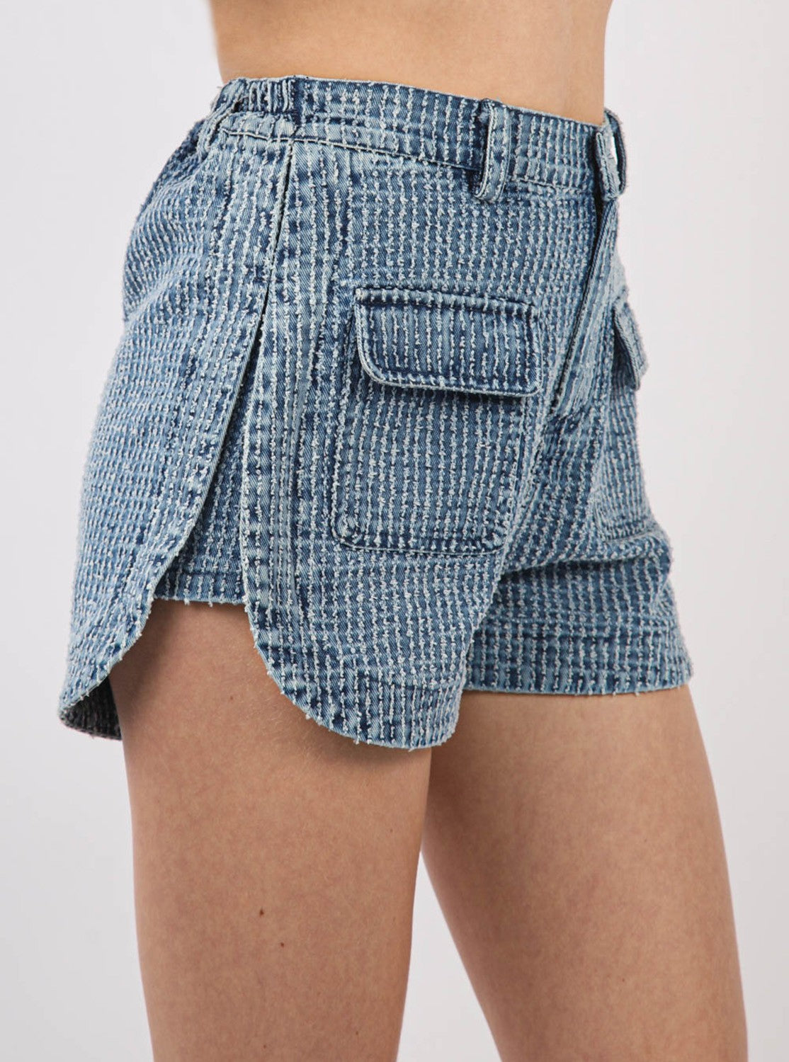 Textured Wash Denim Shorts