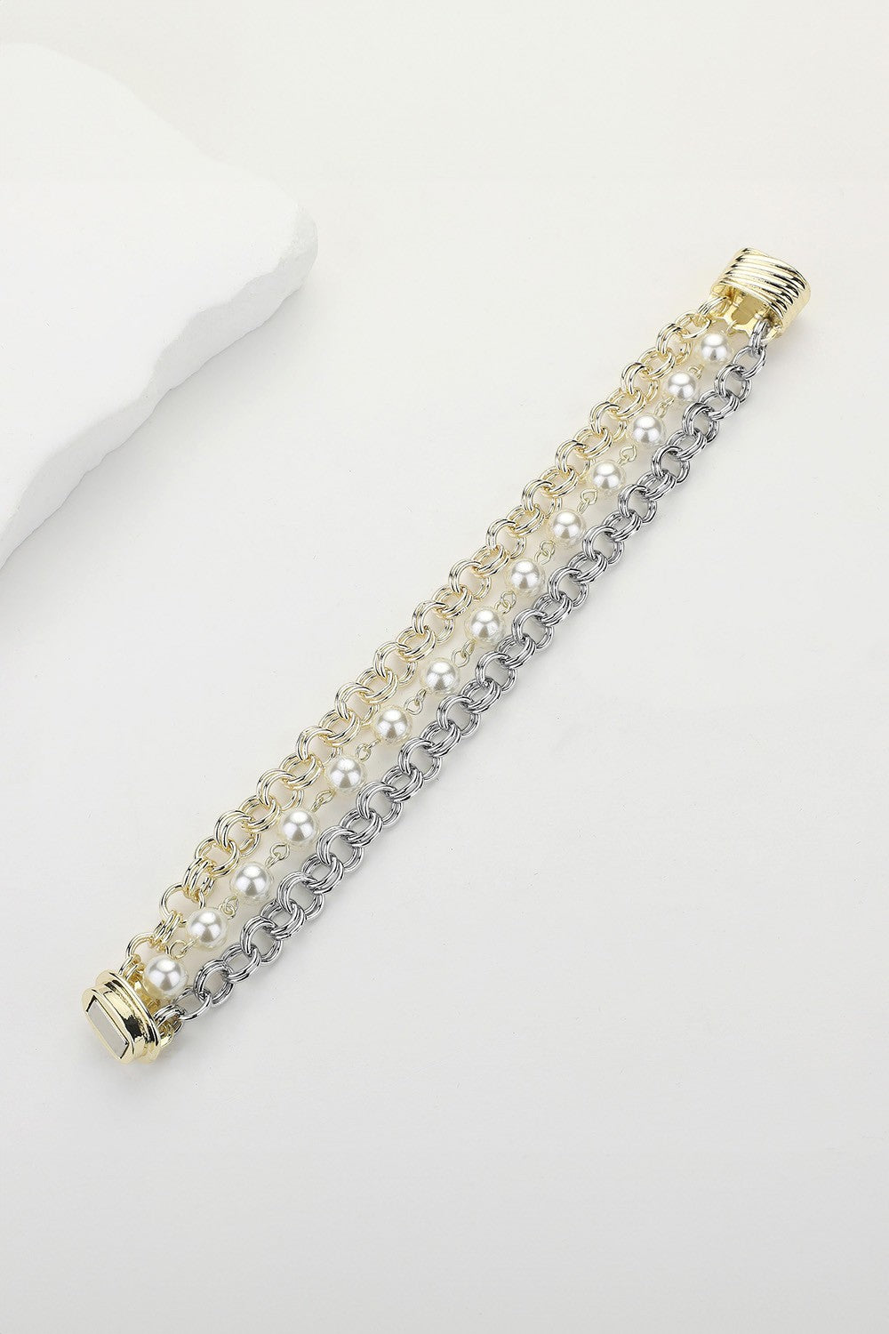 14k Two Tone Chunky Pearl Magnetic Bracelet
