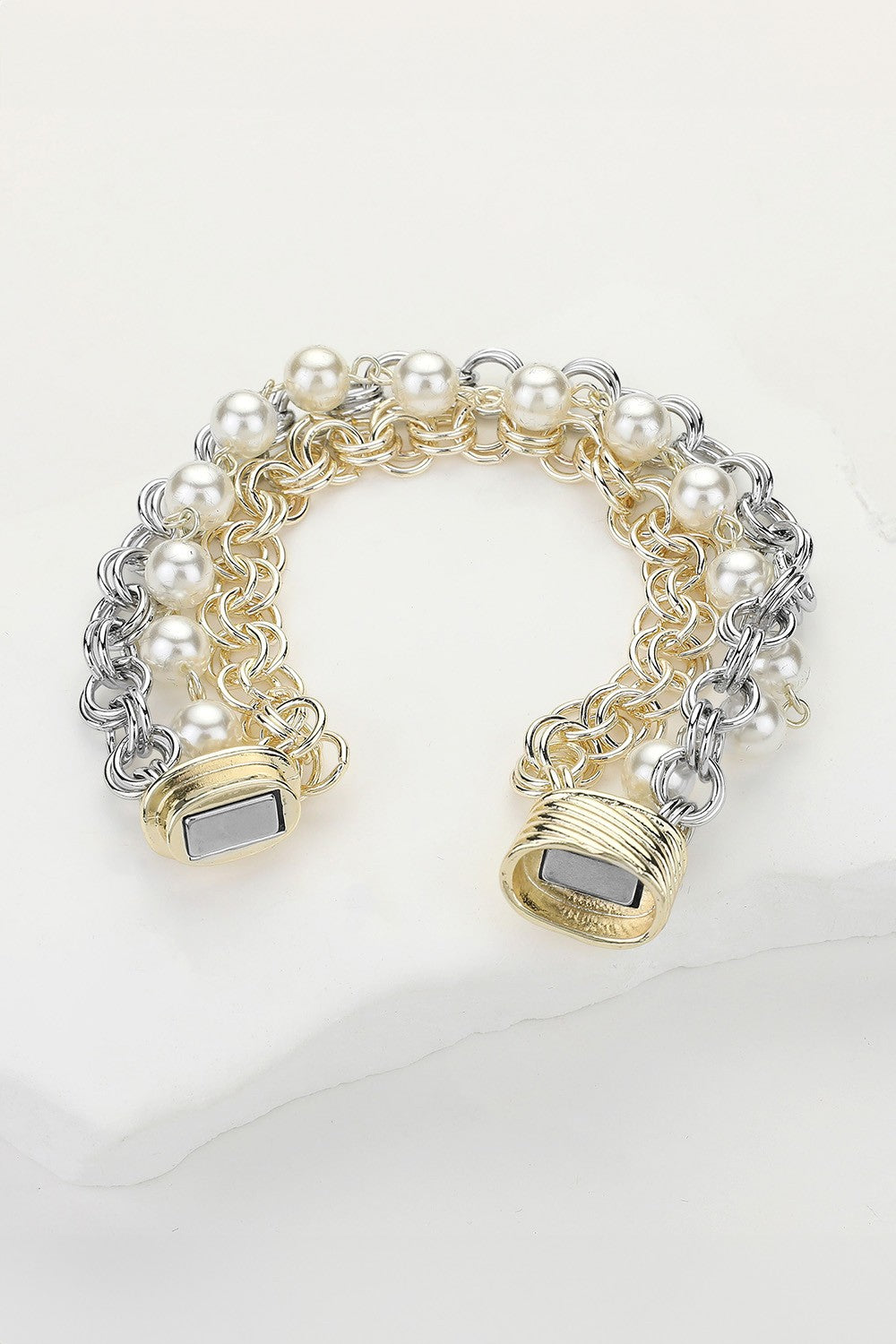 14k Two Tone Chunky Pearl Magnetic Bracelet