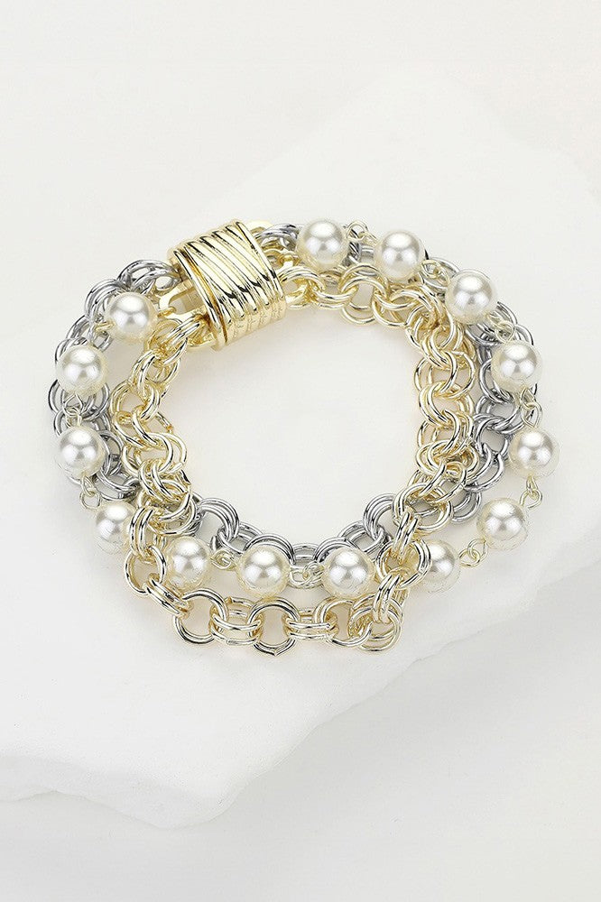 14k Two Tone Chunky Pearl Magnetic Bracelet