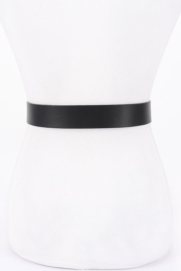 Faux Leather Gold Shell Buckle Belt in Black