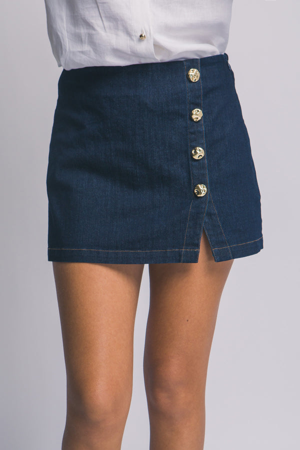 Gold-Button Straight-Fit Shorts