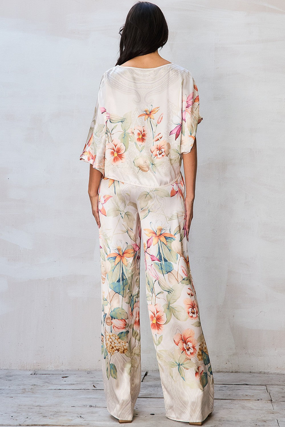Floral Dolman Sleeve Top & Wide Leg Pants Set