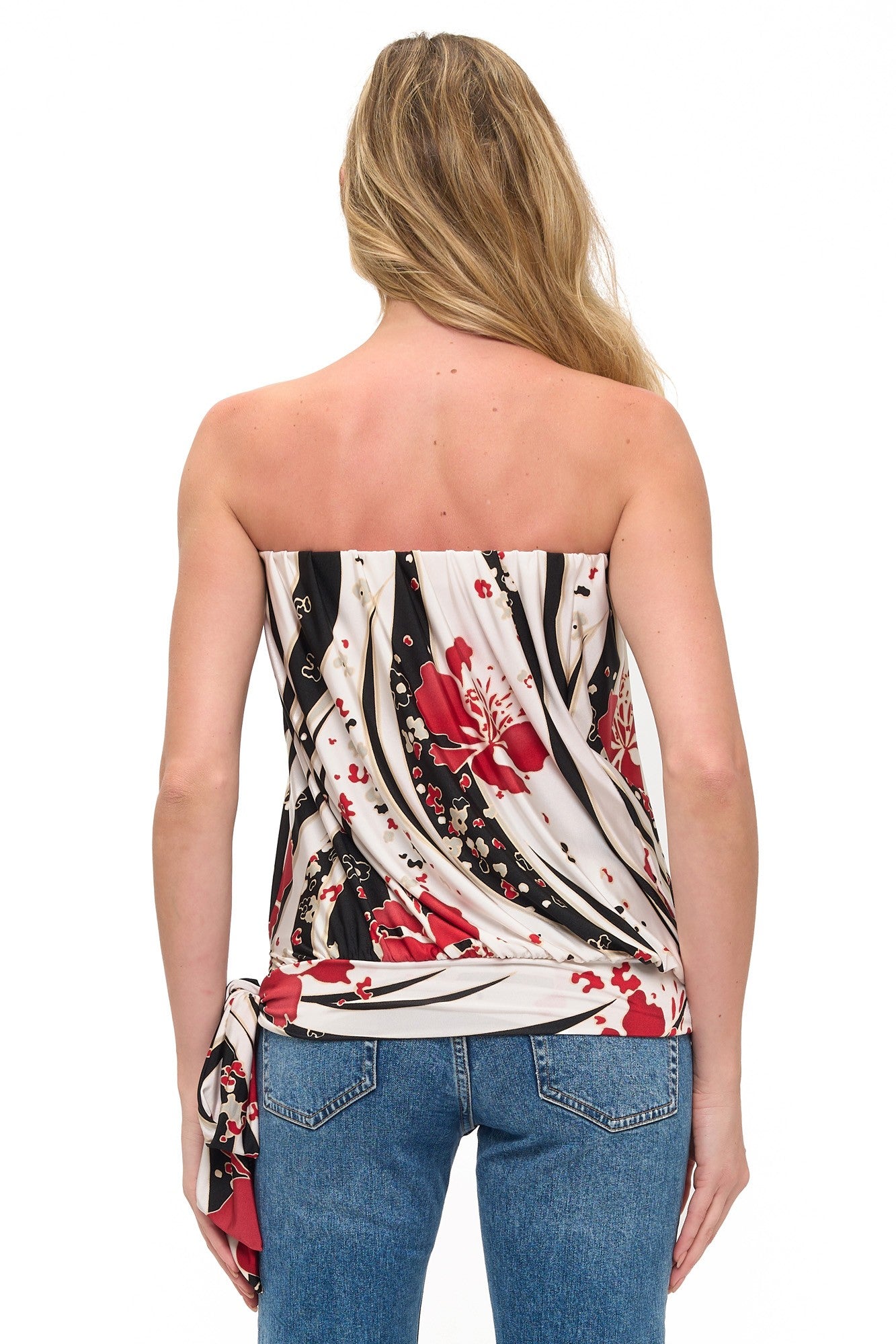 Floral Print Strapless Side Tie Top