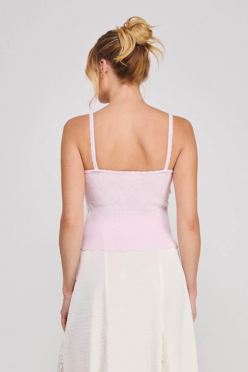 Floral Textured Ribbed Knit Tank Top