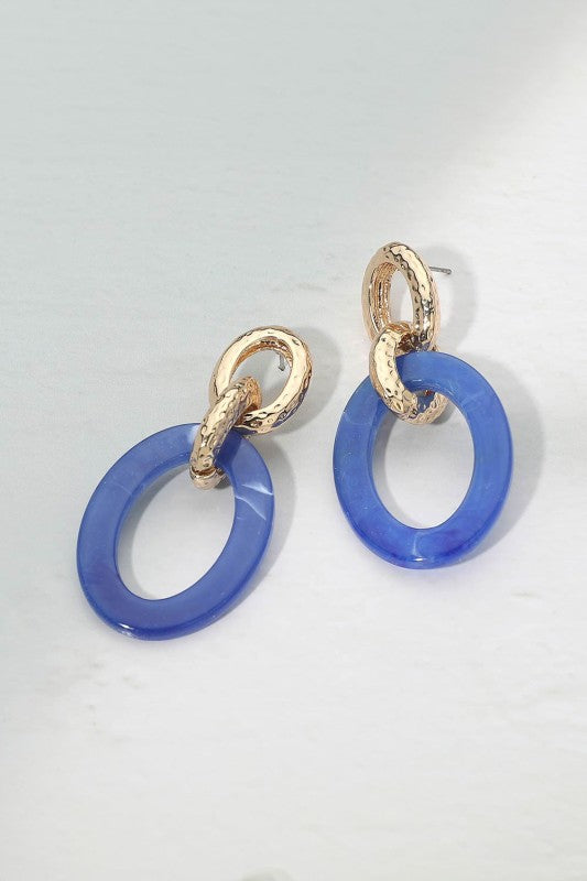 Marbled Resin Oval Ring Link Drop Earring