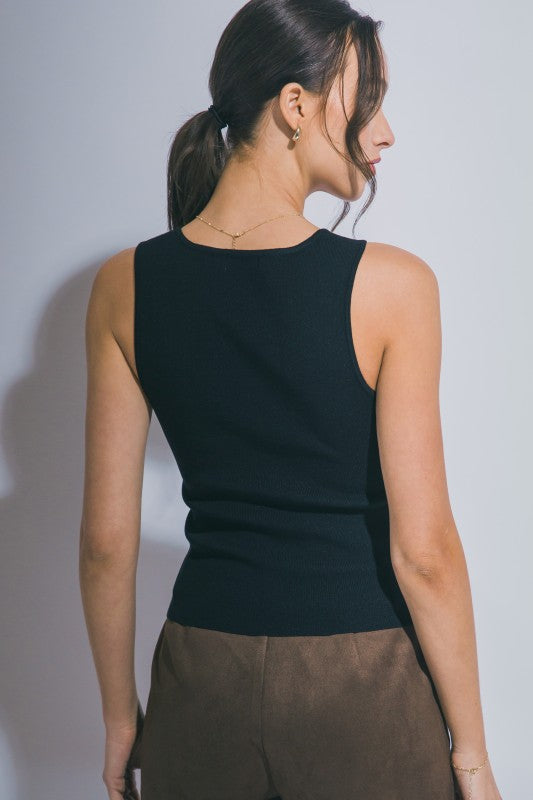 Gold-Tone Ribbed Knit Tank Top