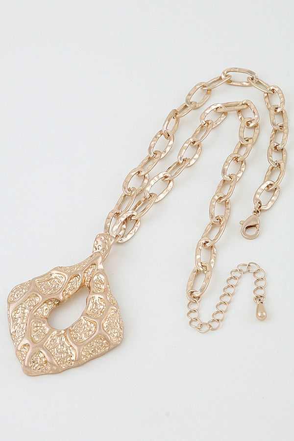 Hammered Diamond Pendant Paperclip Chain Necklace