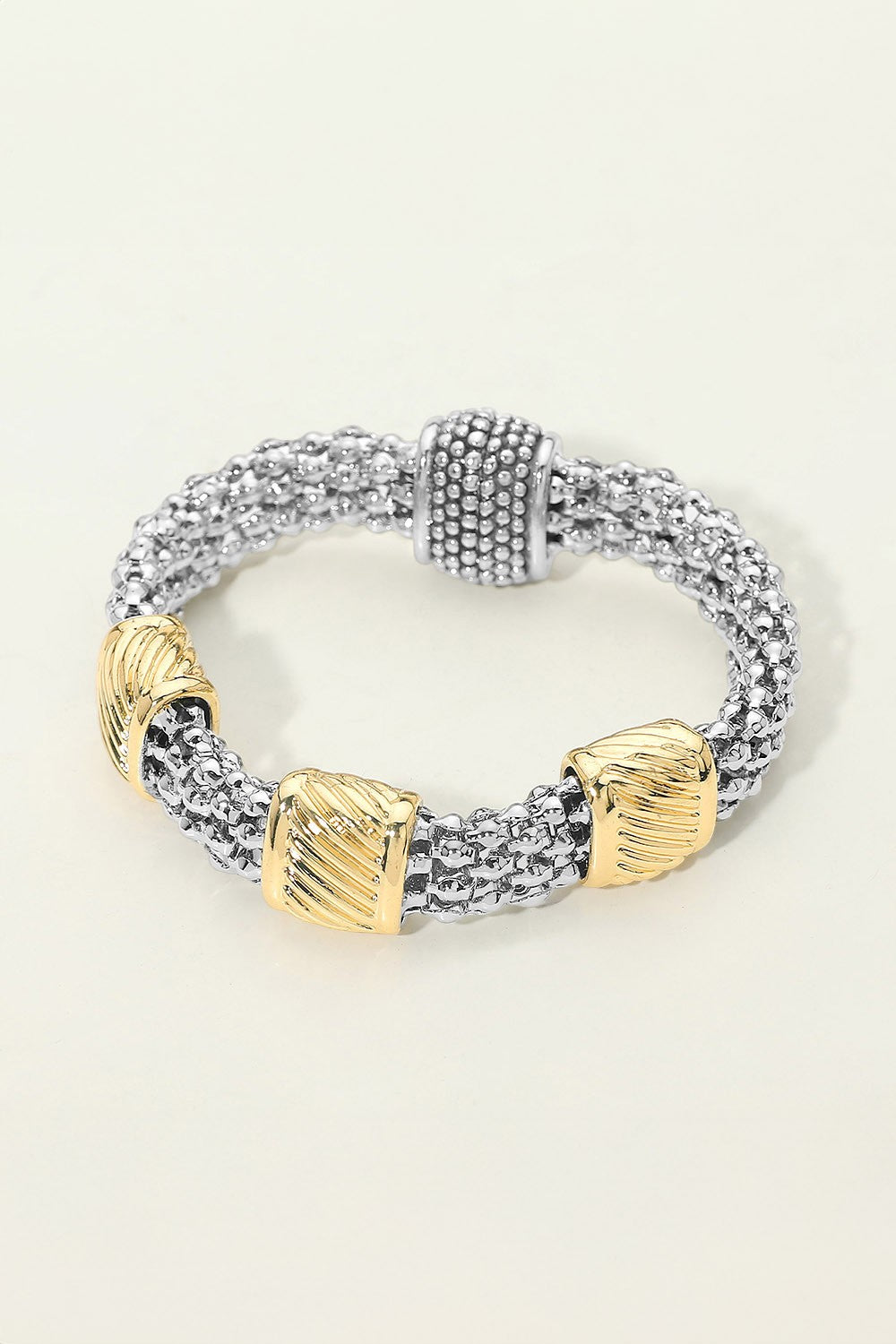 14K Gold Plated Two-Tone Sculpted Band Magnetic Bracelet