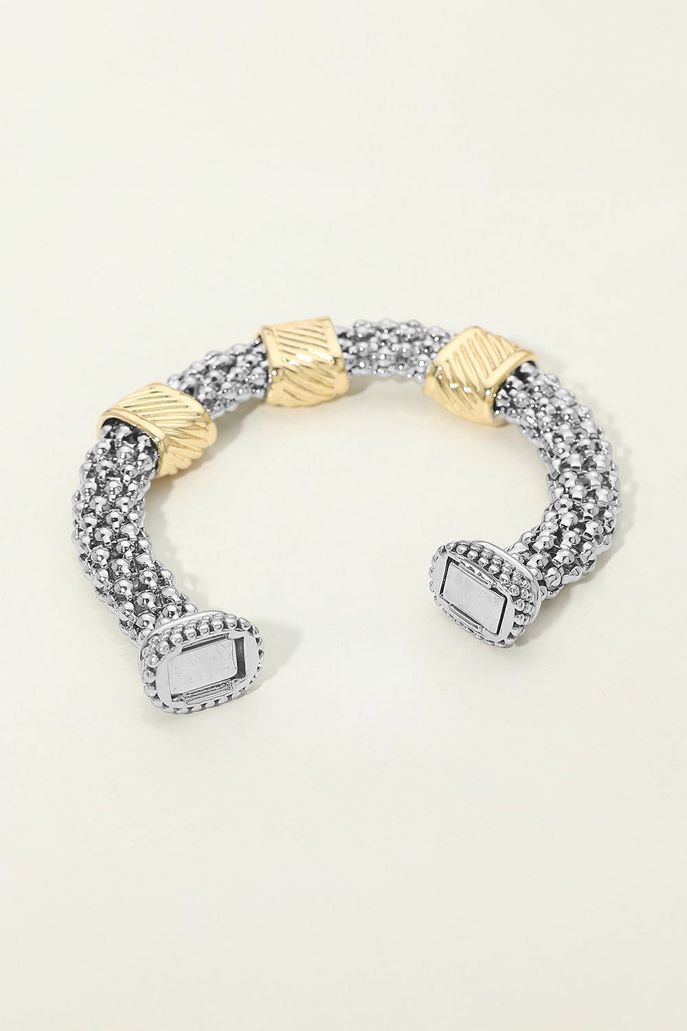 14K Gold Plated Two-Tone Sculpted Band Magnetic Bracelet