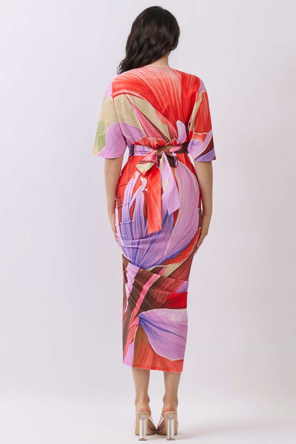 Short Dolman Sleeve Cropped Top & Ruched Slit Skirt Set