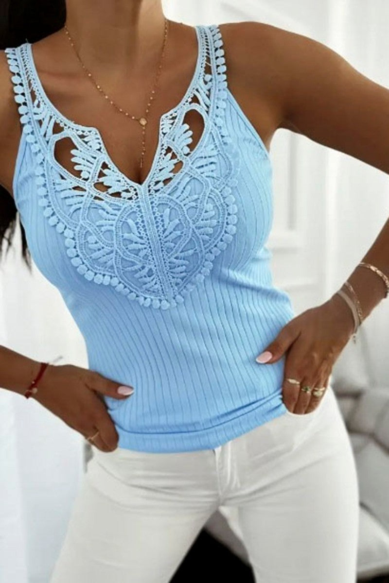 Lace Detail Ribbed Tank Top
