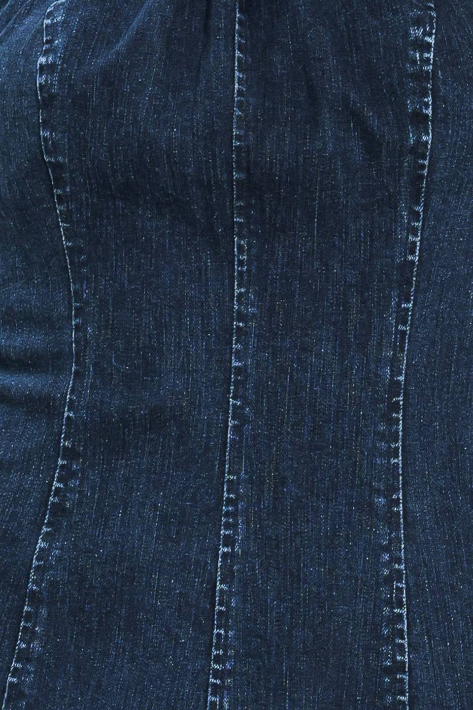Dark Wash Denim Halter Midi Dress Gold Hardware - Fabric and Seam Detail Close-Up