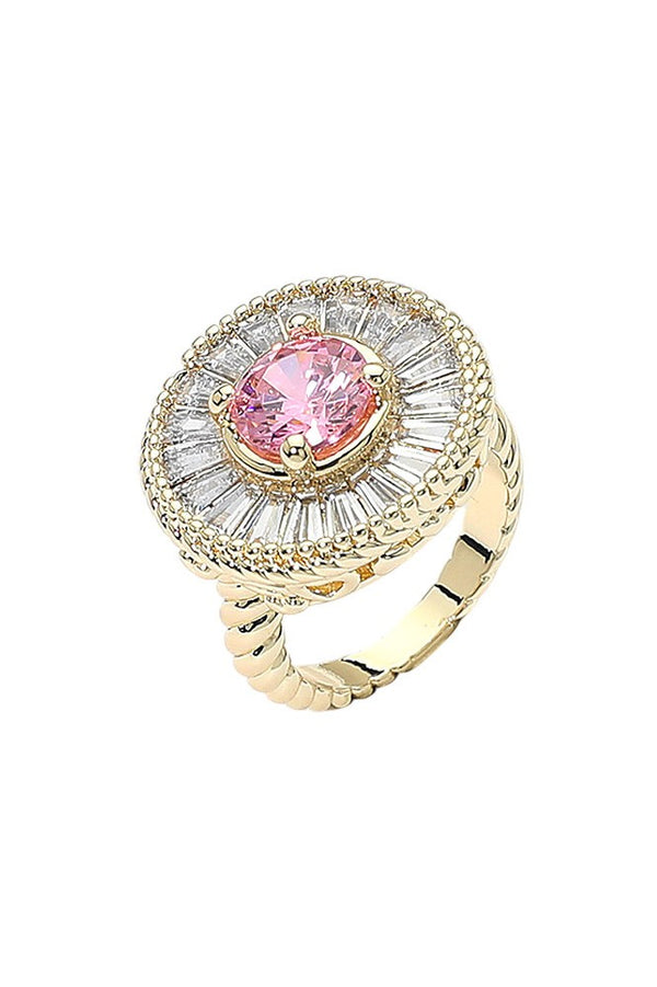 14k Gold Plated Oval CZ Halo Statement Ring