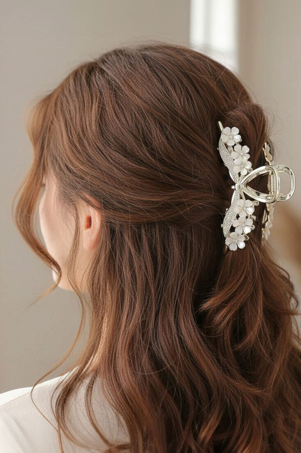 Rhinestone Pearl Floral Hair Claw Clips