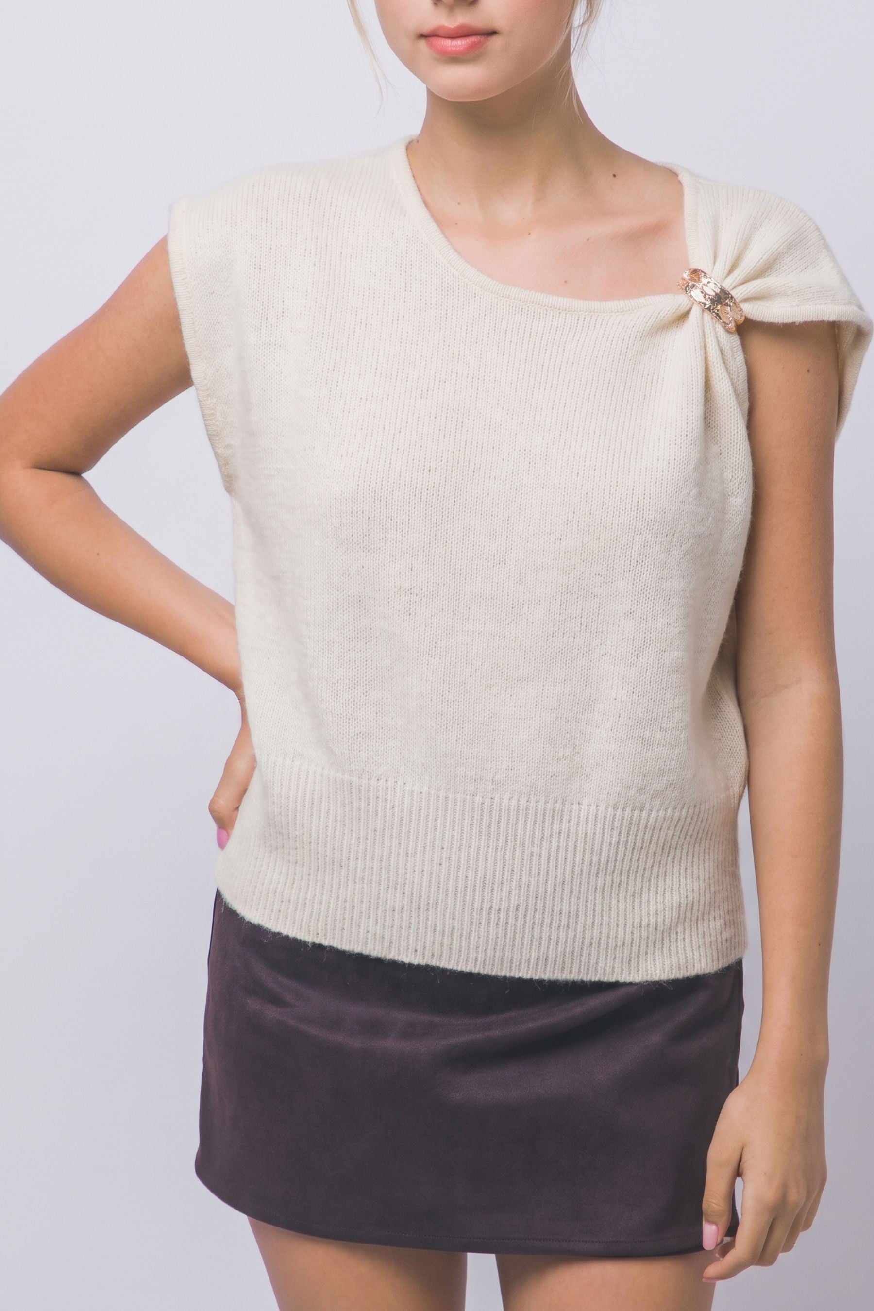 Gold-Accented Asymmetrical Knit Top