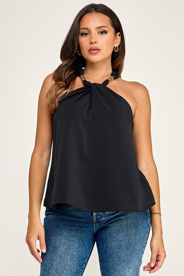 Gold Chain Trim Halter Neck Top