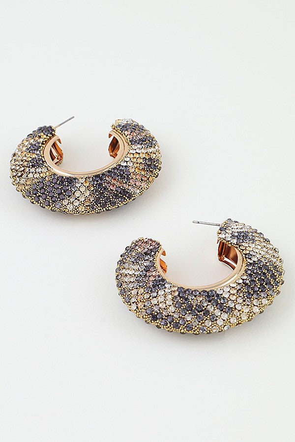 Multi Leopard Bejeweled Hoop Earrings