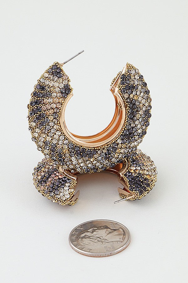 Multi Leopard Bejeweled Hoop Earrings