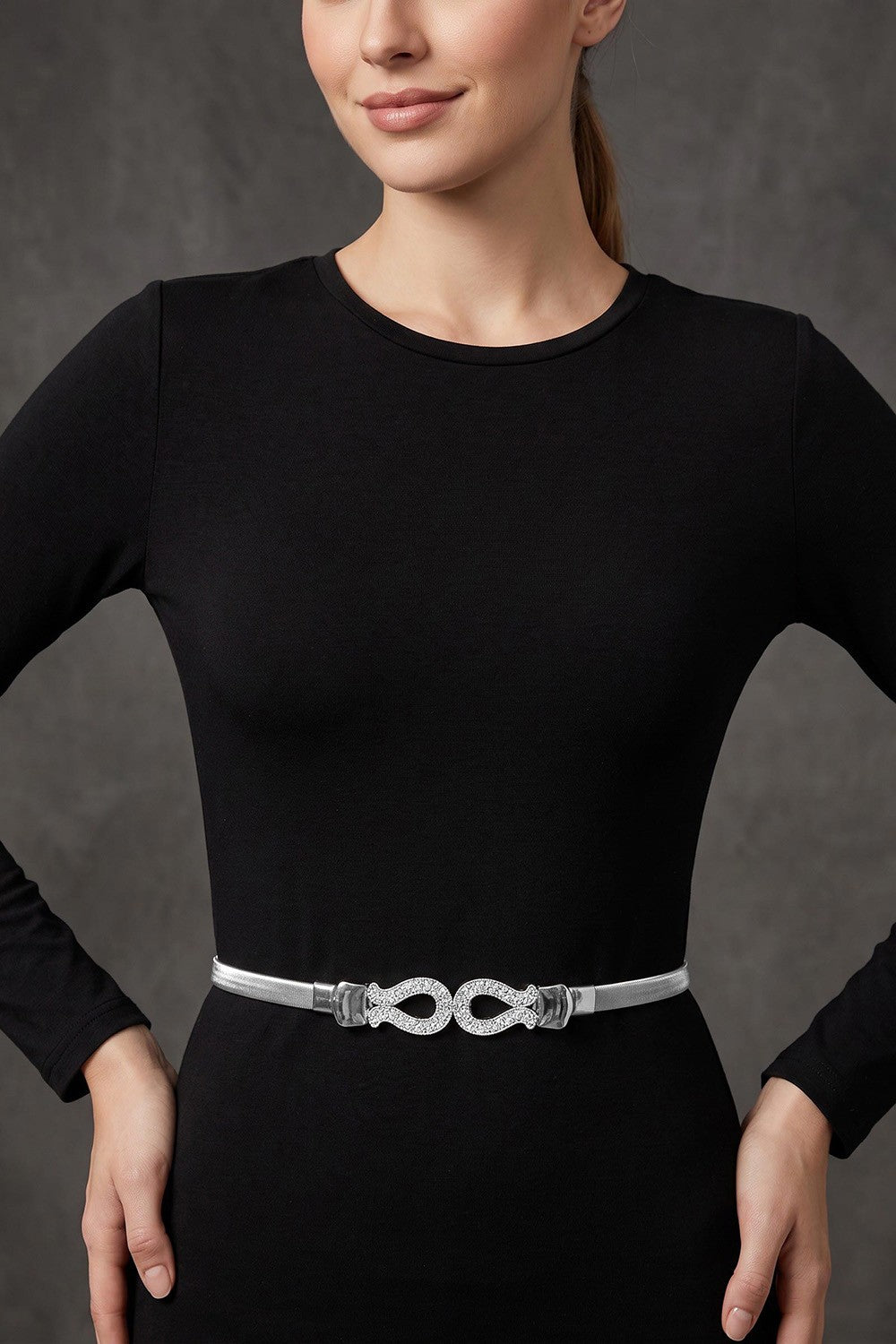 Sparkling Infinity Buckle Accent Slim Stretch Belt