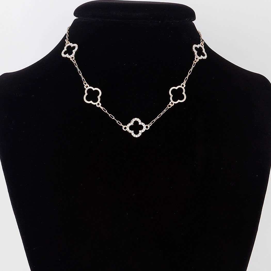 Jeweled Clover Charm Necklace