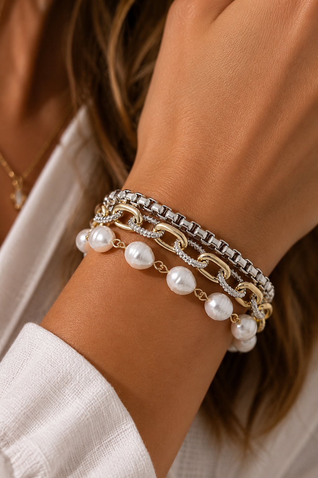 Layered Box Pearl Magnetic Bracelet